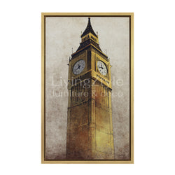 Gold Big Ben Wall-Art, Graphic Golden Print on Canavs with a Gold Frame by Magesa Biseko