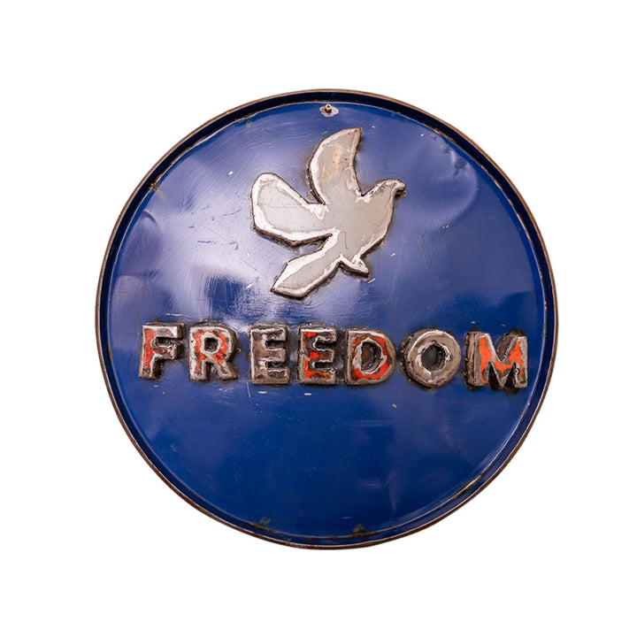 Ø56cm Freedom Embossed Sign, Recycled Metal Signage
